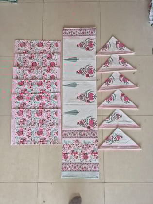 Hand Block Printed Canvas Table Matt Runner & Napkin Set