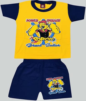 MRB - Yellow & Blue Cotton Baby Boy T-Shirt & Shorts ( Pack of 1 )