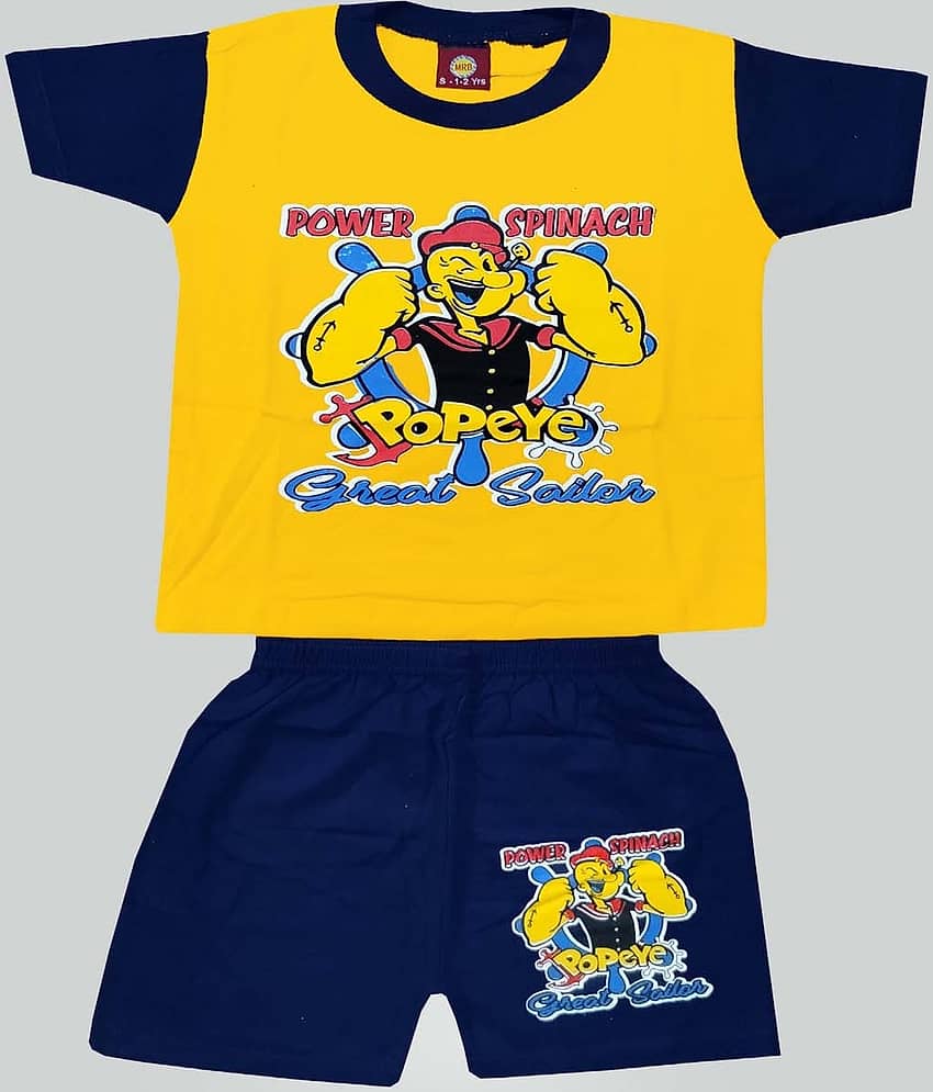 MRB - Yellow & Blue Cotton Baby Boy T-Shirt & Shorts ( Pack of 1 )