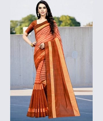 Vkaran Cotton Silk Applique Saree Without Blouse Piece ( Orange )