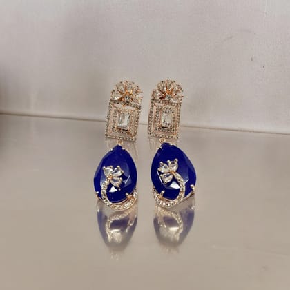 Mystic Rose Gold Plated Earrings-Blue / Rose Gold / Free Size