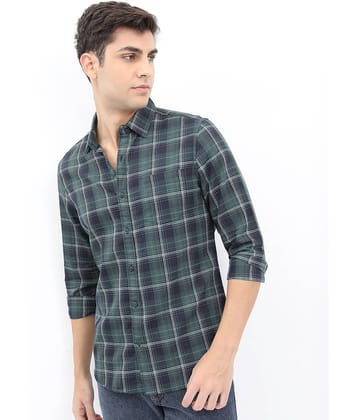 Highlander Cotton Blend Slim Fit Checks Full Sleeves Men's Casual Shirt - Green ( Pack of 1 )