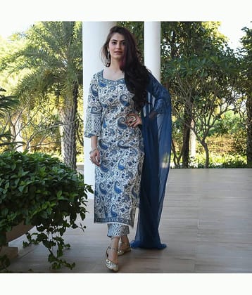 Royal Export Cotton Blend Printed Kurti With Pants Women's Stitched Salwar Suit - White ( Pack of 1 )