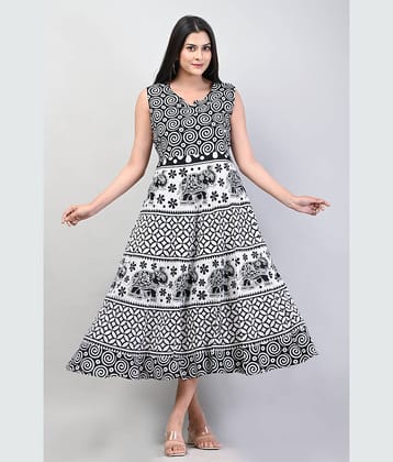 Frionkandy Women Cotton Printed Fit & Flare Dress ( Multicolor )