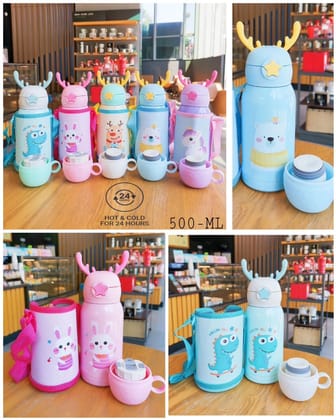 Cartoon Printed - Sipper Water Bottle with Straw & Cover for Children - Stainless Steel Flask 500 ML (Purple) Cartoon Printed - Sipper Water Bottle with Straw & Cover for Children - Stainless Steel Flask 500 ML (Purple)