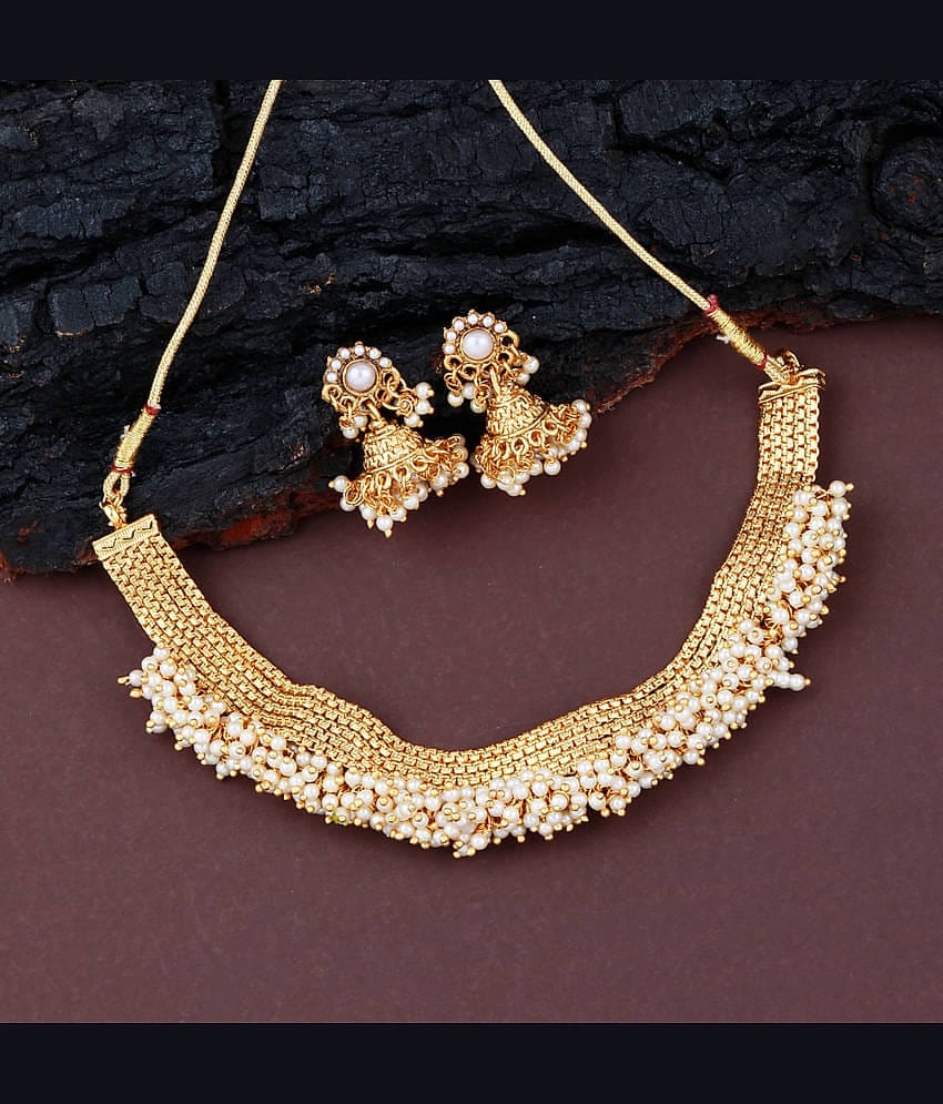 ShreejiHuf Alloy Golden Traditional Necklaces Set Choker