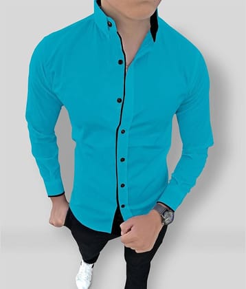 SUR-T - Blue Cotton Blend Slim Fit Men's Casual Shirt (Pack of 1)