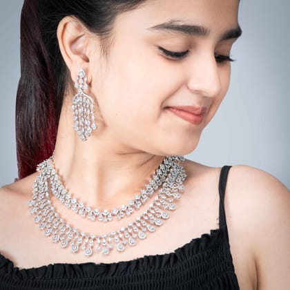 Zirconia Layered Chandelier Necklace-set