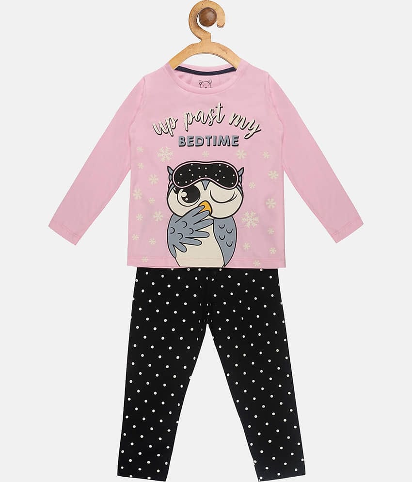 Lazy Shark Pack of 1 Girls Cotton Blend Nightsuit Set ( Pink )