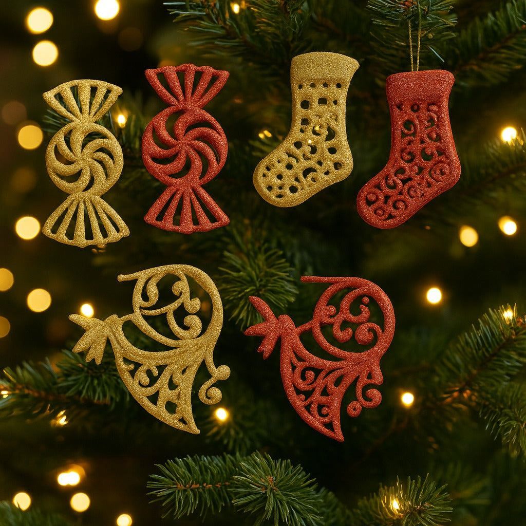 Christmas Stockings, Candy and Trumpet Tree Decoration Kit - Set of 6 PC - Party and Festive Needs | Buy online on ZillyBuy