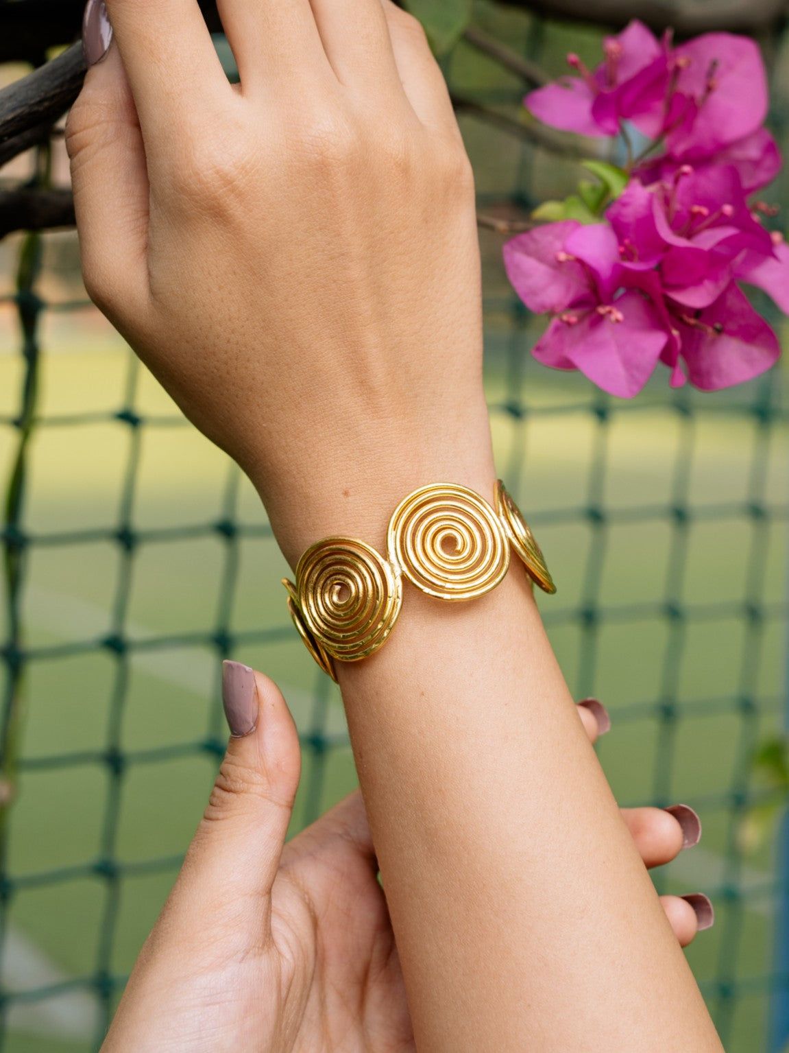 Swirly Coils Brass Adjustable Bracelet (Anti Tarnish)