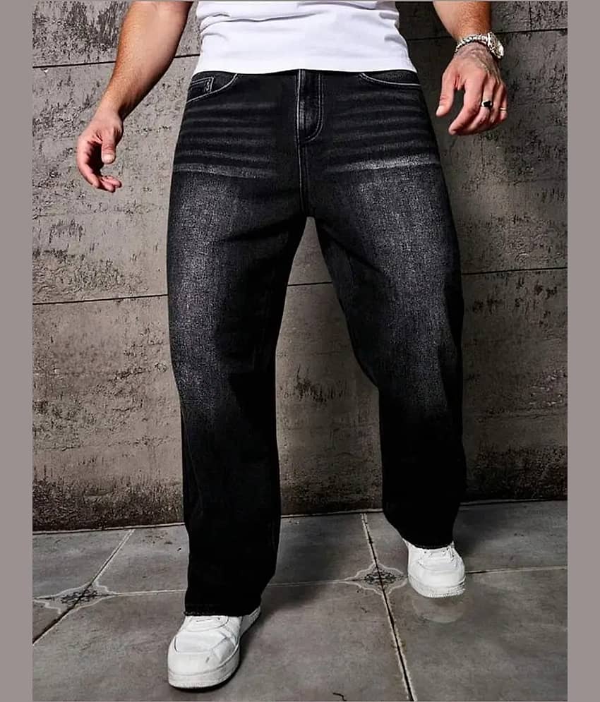 Gazal Fashions Clean Look Men's Baggy Fit High-Rise Jeans - Black