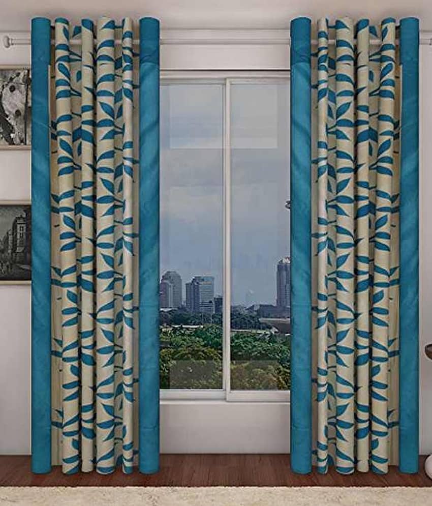Tanishka Fabs Solid Semi-Transparent Eyelet Curtain 7 ft ( Pack of 2 ) - Blue
