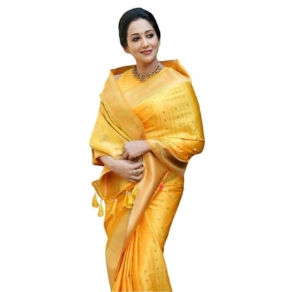 Women's Silk Printed Saree With Unstitched Blouse 5.5Mtr (Yellow)-PID60349