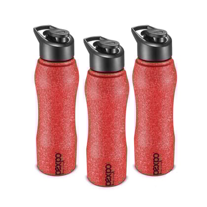 PEXPO Stainless Steel Sports/Fridge Water Bottle, 1000 ml, Pack Of 3 Red, Bistro | Wide Mouth & Leak-Proof Water Bottle