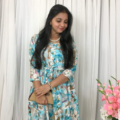 Sky Blue White - Maternity Kurti with Feeding Zips - Soft Rayon-36 - 38 ( S - M )