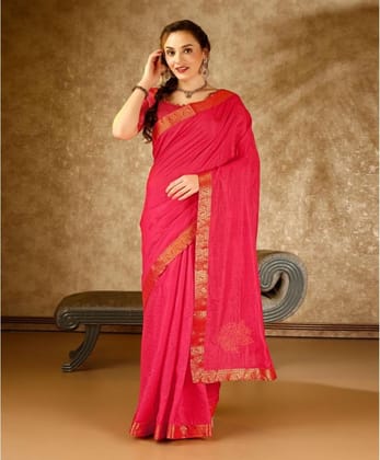 Women's Vichitra Swiroshki Butta Saree with Unstitched Blouse (Pink, 5-6 Mtrs)