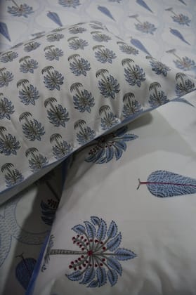 Blue Palm Hand Block Cotton Bedsheet Super King (108 x 108) inches bedsheet