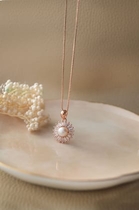 Cosmic Pearl Rose Gold Plated Sterling Silver Pendant-With Chain / Rose