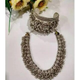 Women Oxidised Necklace  Bangles Set