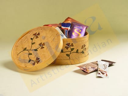 Srjana Hand Painted Bamboo Round Storage Box