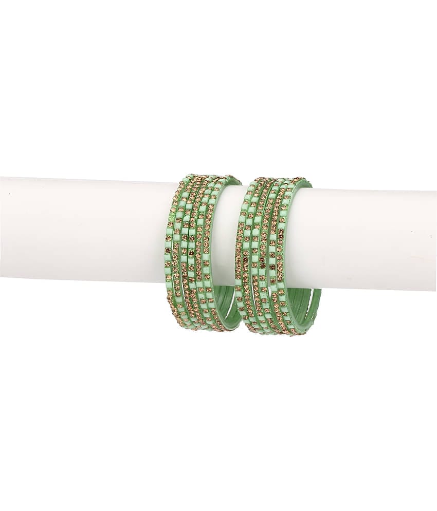 Party Glass Bangle Set Ornamented With Beads For Spaical Look (Pack Of 12 Green Shining & Attractive