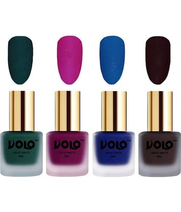 VOLO Velvet Dull Matte Posh Shades Nail Polish Green,Magenta,Blue, Wine Matte Pack of 4 32 mL