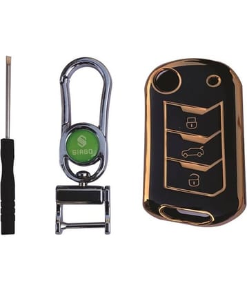 SIAGO Soft TPU Car Key Cover Compatible for Mahindra Scorpio | XUV 300 | Marazzo | XUV 700 | XUV 400 ev | Bolero | Thar 3 Button Flip Key with Key Chain