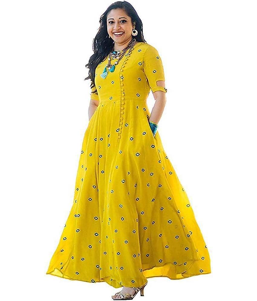 nebel fashion Yellow Rayon A-line Kurti