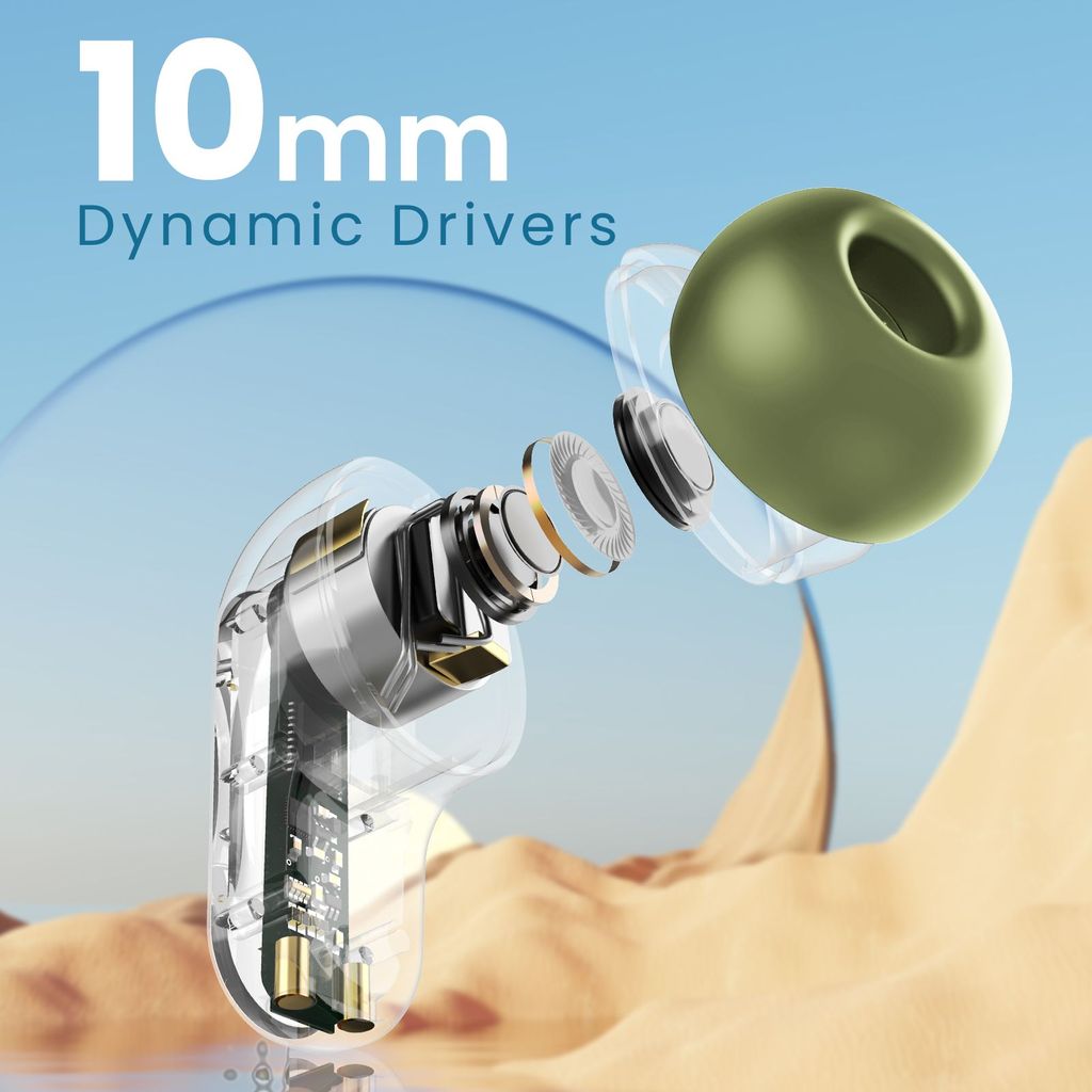 Cellecor BroPods C109 QUAD TWS, 60H Playtime,Quad Mic ENC,5.3v BT,50ms Low Latency Gaming Bluetooth-Grey Olive Green