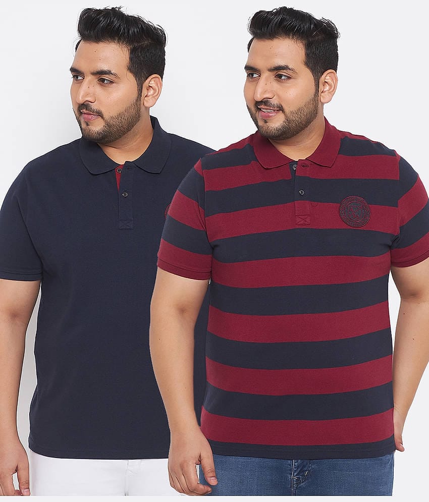 AUSTIVO Pack of 2 Cotton Blend Regular Fit Striped Half Sleeves Men's Polo T Shirt ( Multicolor )