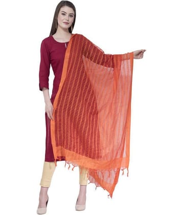 A R Silk Orange Cotton Blend Striped Dupatta