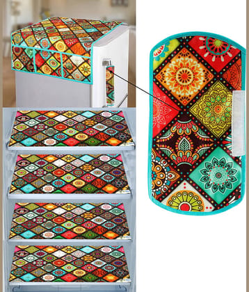 Crosmo Polyester Floral Fridge Mat & Cover ( 99 53 ) Pack of 6 - Multicolor