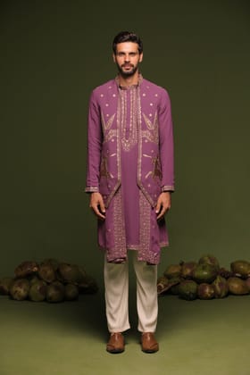 Avyay mauve Purple Jacket kurta set with trouser and dupatta-XS/34