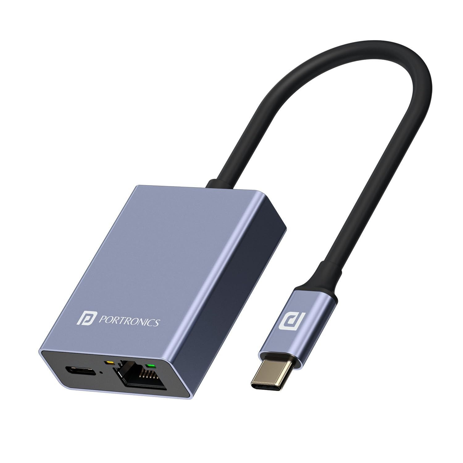 Portronics Mport 30M USB Type-C to PD 100W, Ethernet Hub, RJ45 LAN Port, Type-C Plug, Fast Stable Internet, Compatible with macOS, Windows, Android, iOS (Grey)