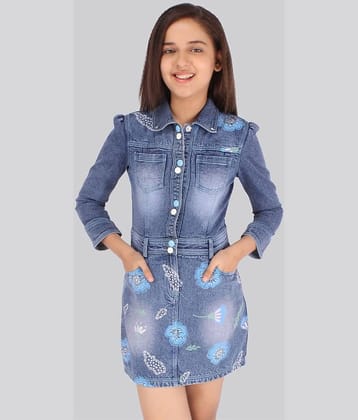 Cutecumber Denim Shirt Dress For Girls ( Pack of 1 , Blue )