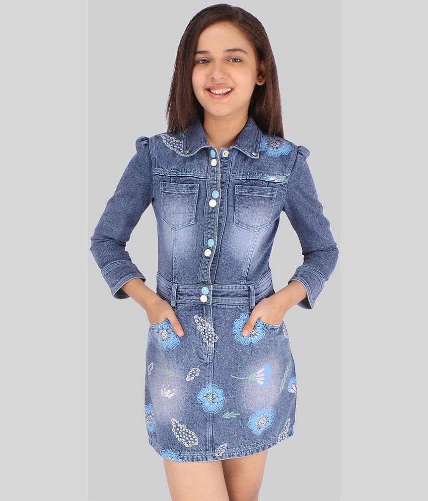 Cutecumber Denim Shirt Dress For Girls ( Pack of 1 , Blue )