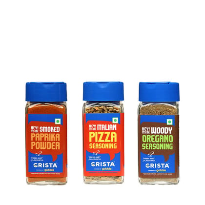 CRISTA Italian Seasonings Combo Pack (Paprika Powder 45 gm, Oregano Seasoning 50 gm & Pizza Seasoning 40 gm) - Pack of 3 CRISTA Italian Seasonings Combo Pack (Paprika Powder 45 gm, Oregano Seasoning 50 gm & Pizza Seasoning 40 gm) - Pack of 3