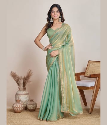 Indy Bliss Tissue Solid Saree With Unstitched Blouse Piece ( Gold )