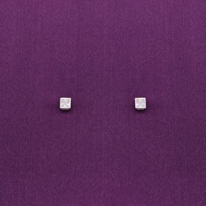 Square Crystals Casual Silver Studs Earrings-White Stone / Silver