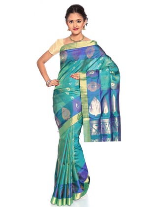 Teal Kanchipuram Silk Saree with Butta motifs