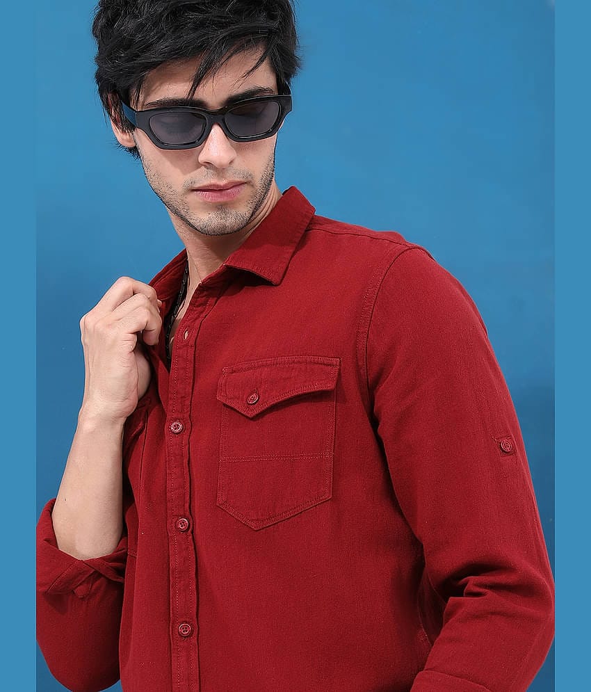 Highlander Cotton Blend Slim Fit Solids Full Sleeves Men's Casual Shirt - Maroon ( Pack of 1 )