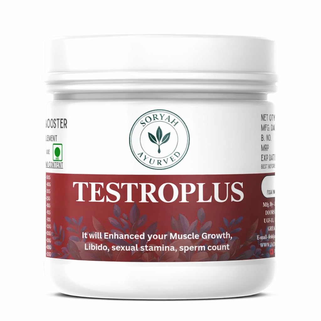 Soryah Ayurved TestroPlus Herbal Testosterone Booster Powder with Safed Musli, Ashwagandha, Shilajit & Ginseng, Supports Strength, Stamina & Male Vitality, 200g