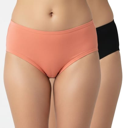 Bamboo Fabric Women's Mid Rise Panty | Peach and Black | Pack of 2