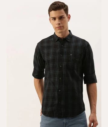 The Indian Garage Co Men Black & Blue Slim Fit Checked Casual Shirt - None