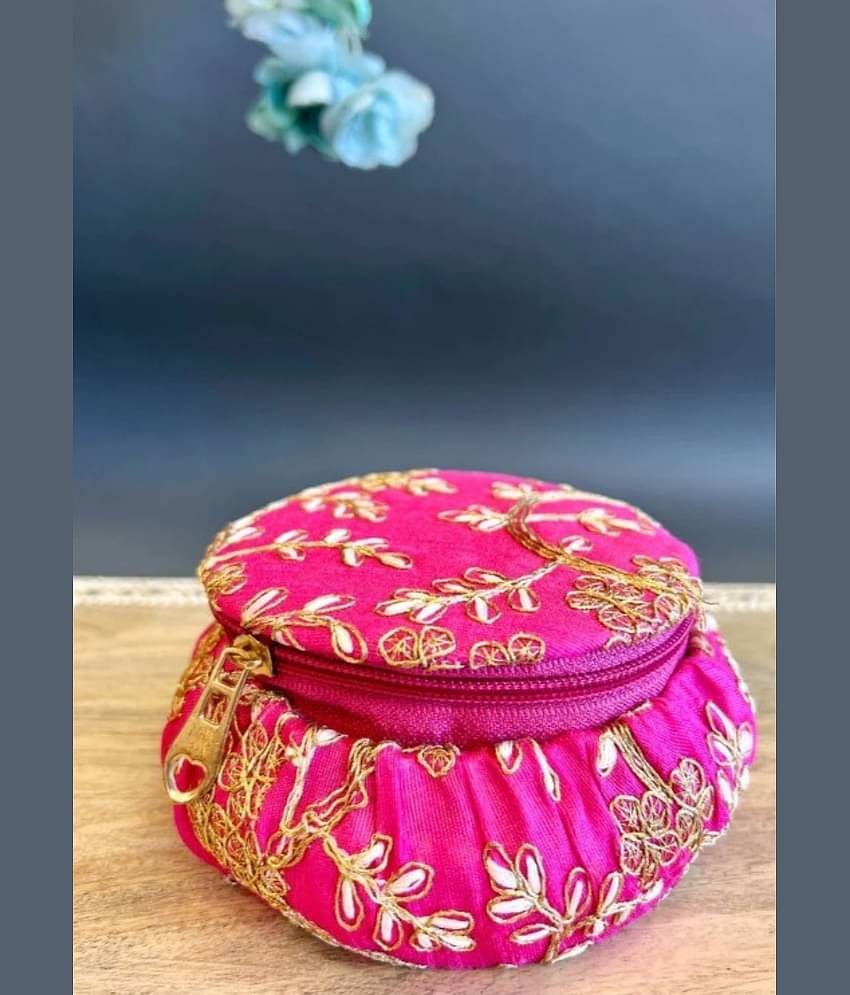 Koogly Embroidery Matki Shape Small Size Jewelry/BangleBox /Makeup/Earing Storage Fancy Marriage Gift and multipurpose Vanity Box  (Pink)