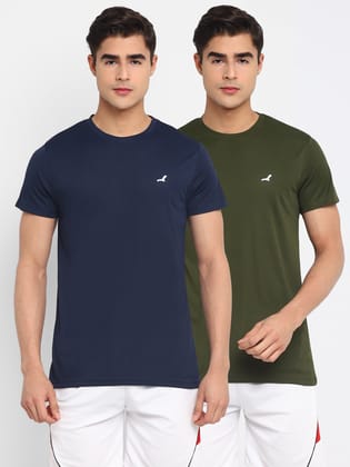 Premium Basics Kooltex Round Neck Sports T-Shirts for Men Pack of 2 - Olive & Navy-L / Olive & Navy