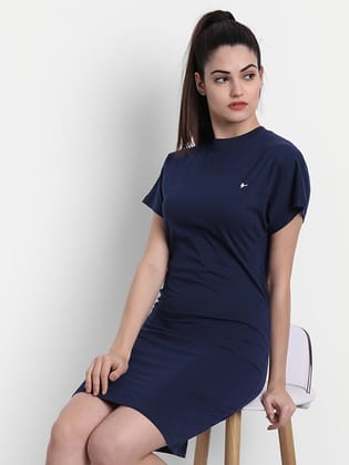 Womens Premium Cotton Half  Sleeve Flared  Dresses-XL / Blue