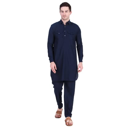 Preen Blue DP Pathani Suit Set / Kurta Pajama Set-M
