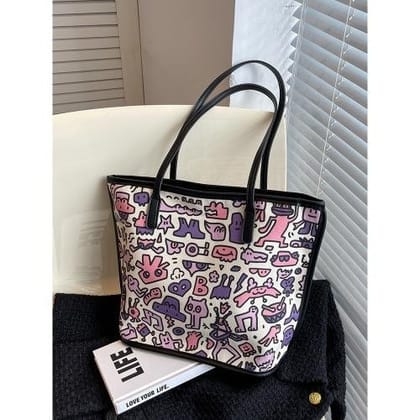 High Quality Stylish Custom Reusable Oversize Canvas Women'S Shopping Bag Contrast Color Tote Printed Pattern Bags